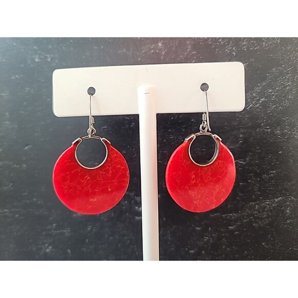 925 Sterling Silver Faux Stone Dangling Pierced Earrings Vintage - Picture 4 of 10